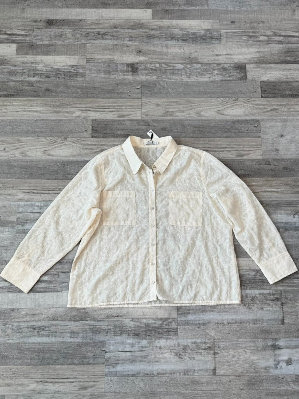 Chicos NWT ivory semi-sheer embroidered button down blouse size 3.5/18 K33